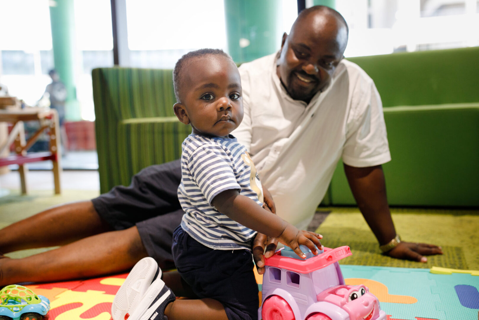 Photo of father and son at the Ronald McDonald Family Room at Perth Children's Hospital