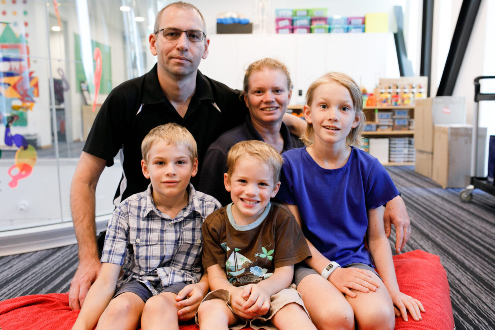 Photo of a family in the Learning Centre at Ronald McDonald House Nedlands